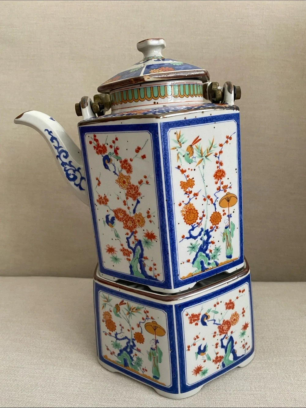 Vintage Japanese Toscany Collection Spring Floral Teapot with Candle Warmer